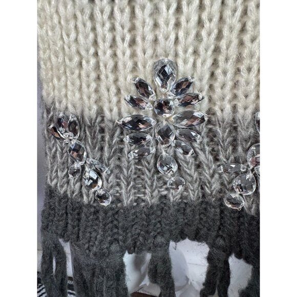 Charming Charlie Gray & Ivory Striped Knit Scarf W/ Rhinestone Embellishments & - Picture 3 of 12
